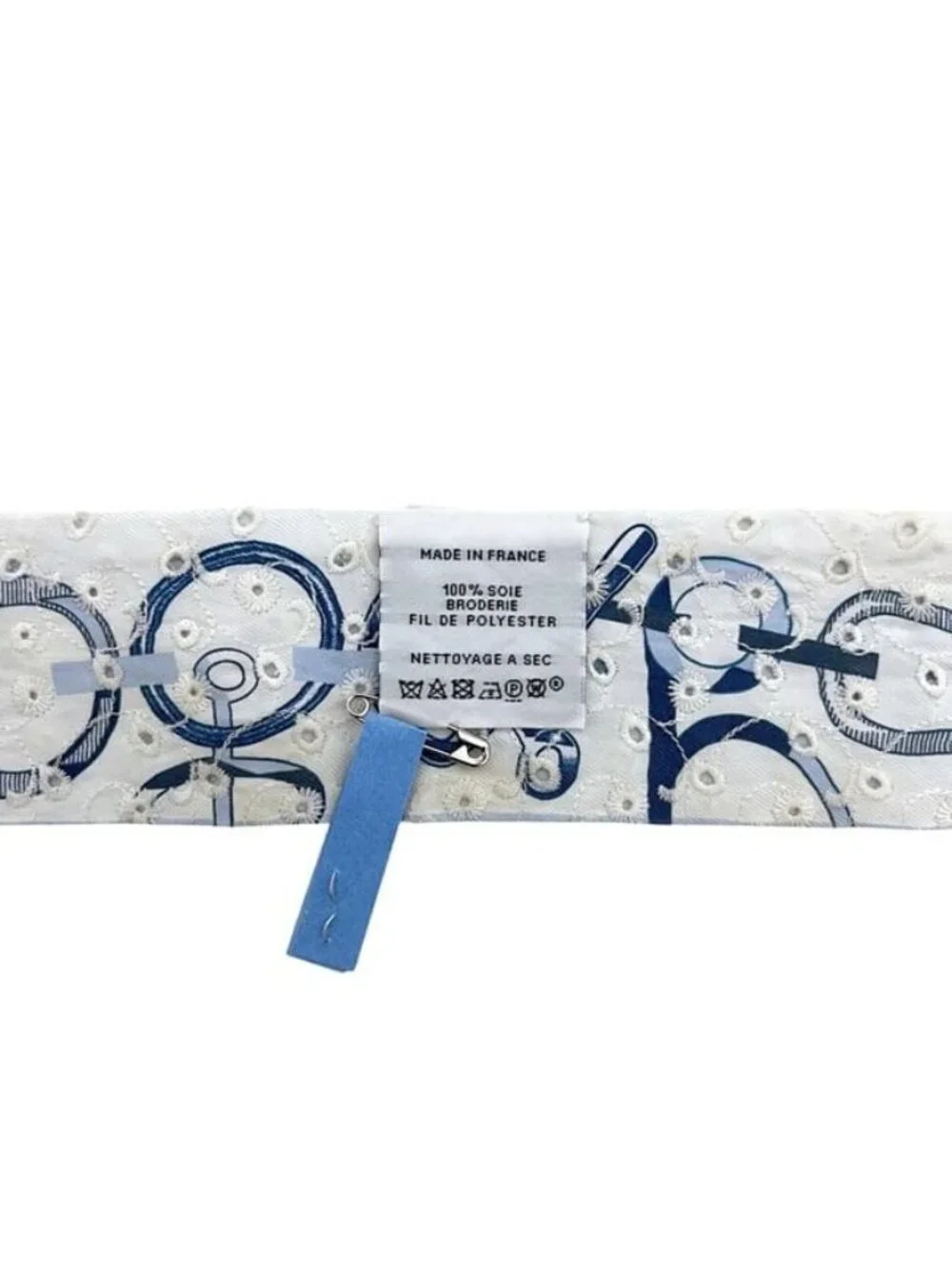 ★SOLD★ Hermes Ribbon Scarf Twill Blue White Light Dore Boucle - Picture 4 of 7